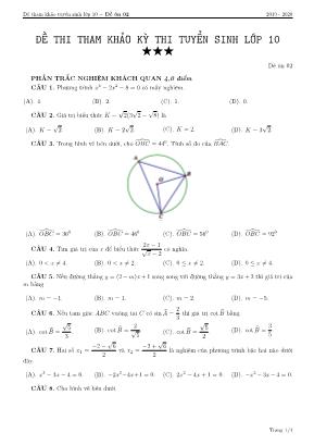 Đề tham khảo tuyển sinh vào Lớp 10 THPT môn Toán - Đề 2 - Năm học 2019-2020